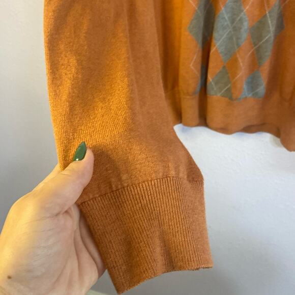 Banana Republic Men Burnt Orange Argyle Pattern Cashmere & Silk Blend Sweater L - Picture 3 of 7